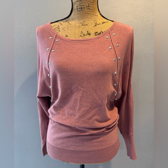 Women's Pink Sweater with Stud Accents - Picture 1 of 5